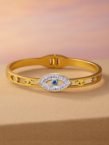 22K Gold Plated Stainless Steel Tarnish-Free Waterproof Evil Eye CZ Bracelet Bracelet