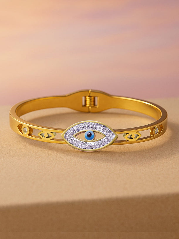 22K Gold Plated Stainless Steel Tarnish-Free Waterproof Evil Eye CZ Bracelet Bracelet