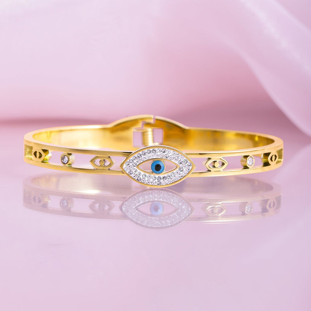 22K Gold Plated Stainless Steel Tarnish-Free Waterproof Evil Eye CZ Bracelet Bracelet