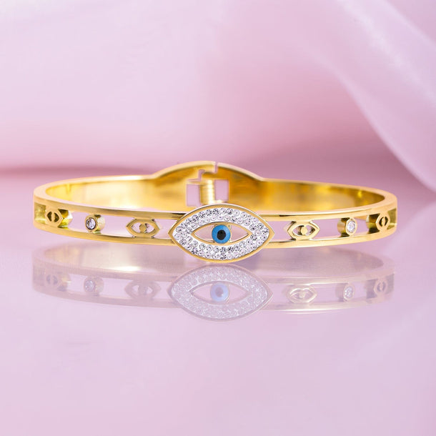 22K Gold Plated Stainless Steel Tarnish-Free Waterproof Evil Eye CZ Bracelet Bracelet