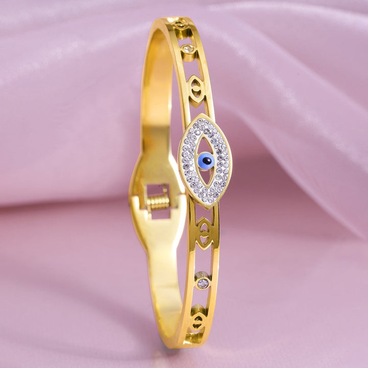 22K Gold Plated Stainless Steel Tarnish-Free Waterproof Evil Eye CZ Bracelet Bracelet