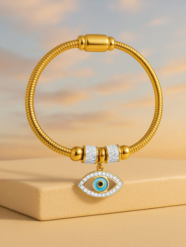 22K Gold Plated Stainless Steel Tarnish-Free Waterproof Evil Eye & CZ Charm Bracelet Bracelet