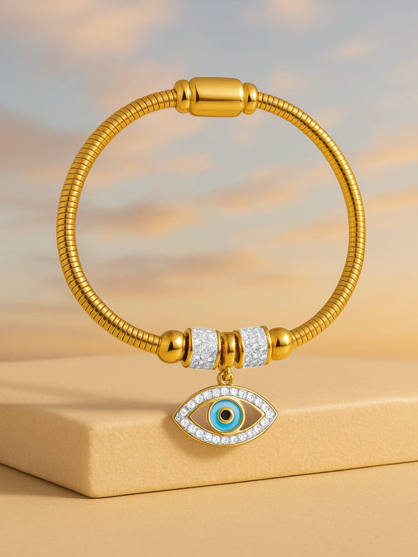 22K Gold Plated Stainless Steel Tarnish-Free Waterproof Evil Eye & CZ Charm Bracelet Bracelet