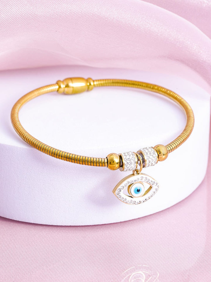 22K Gold Plated Stainless Steel Tarnish-Free Waterproof Evil Eye & CZ Charm Bracelet Bracelet