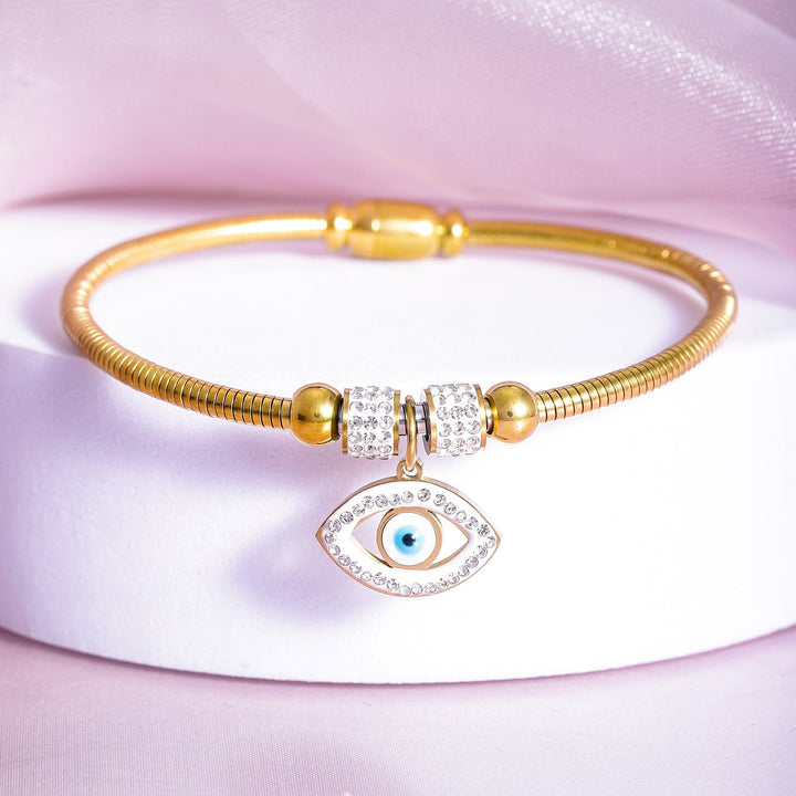 22K Gold Plated Stainless Steel Tarnish-Free Waterproof Evil Eye & CZ Charm Bracelet Bracelet