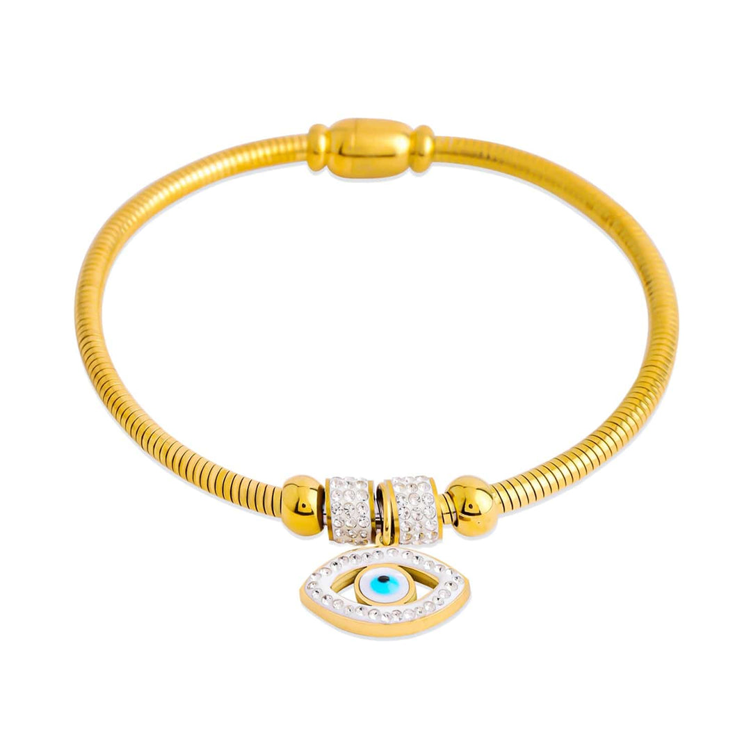 22K Gold Plated Stainless Steel Tarnish-Free Waterproof Evil Eye & CZ Charm Bracelet Bracelet