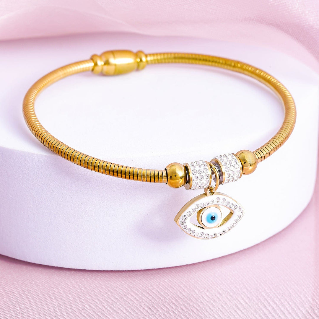 22K Gold Plated Stainless Steel Tarnish-Free Waterproof Evil Eye & CZ Charm Bracelet Bracelet