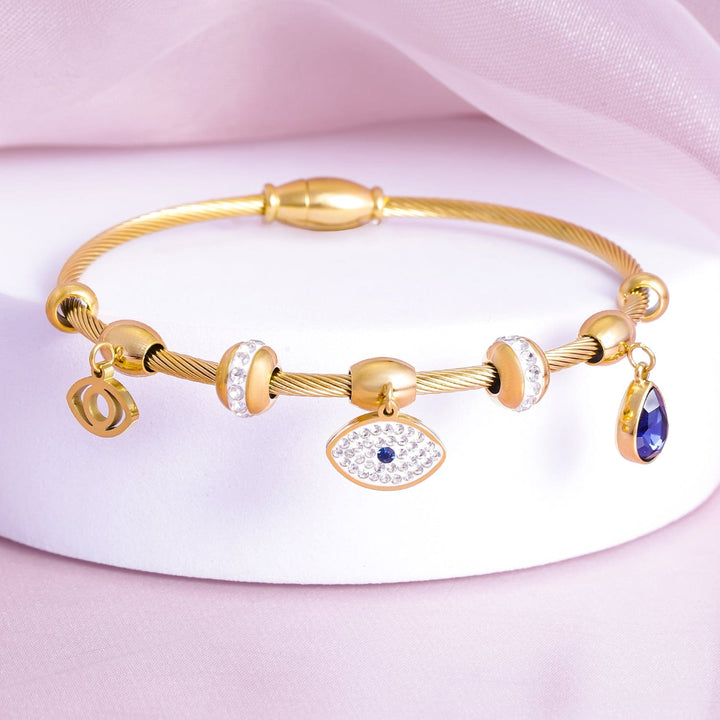 22K Gold Plated Stainless Steel Tarnish-Free Waterproof Evil Eye CZ Studded Bracelet Bracelet