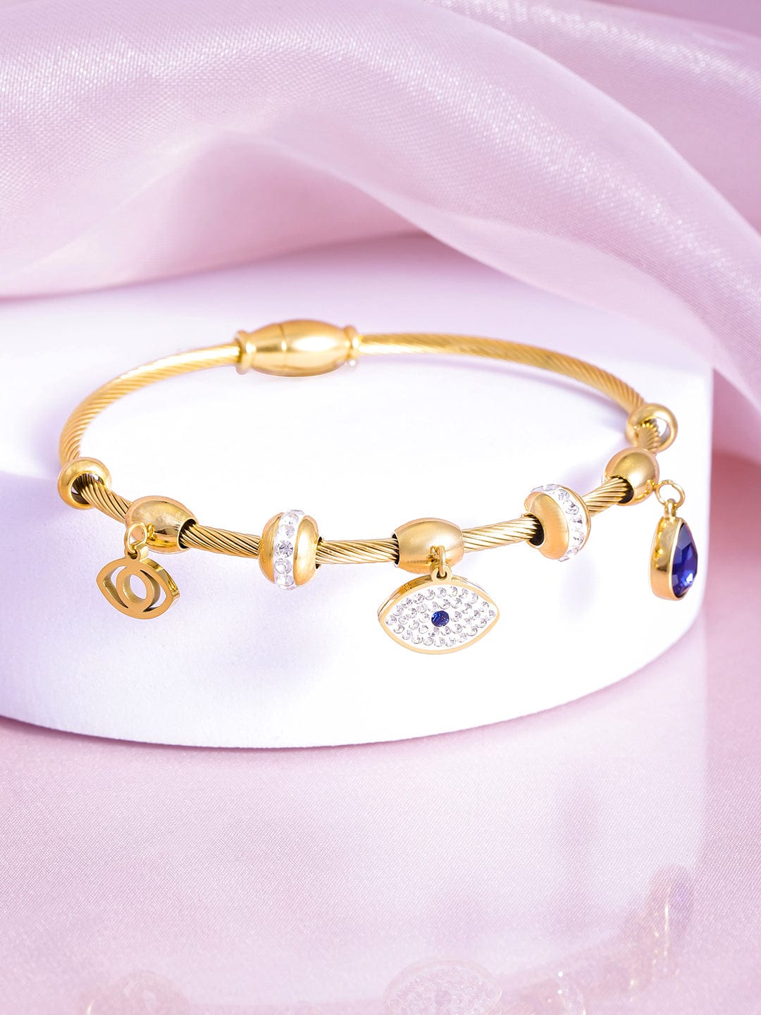 22K Gold Plated Stainless Steel Tarnish-Free Waterproof Evil Eye CZ Studded Bracelet Bracelet