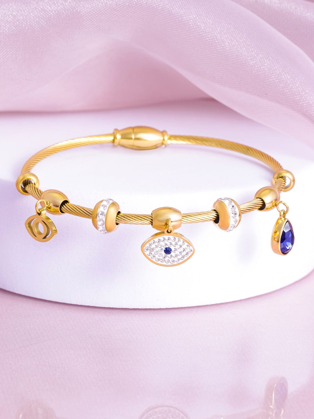 22K Gold Plated Stainless Steel Tarnish-Free Waterproof Evil Eye CZ Studded Bracelet Bracelet