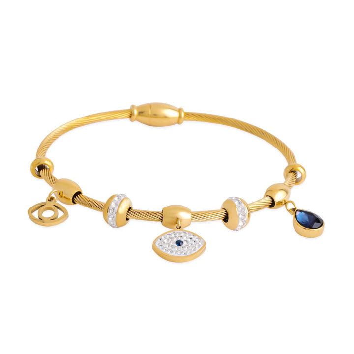 22K Gold Plated Stainless Steel Tarnish-Free Waterproof Evil Eye CZ Studded Bracelet Bracelet