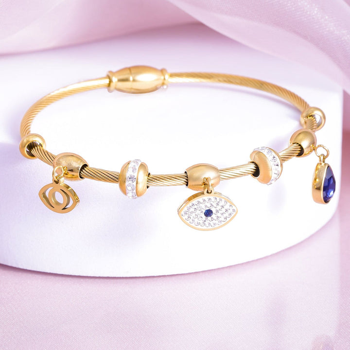 22K Gold Plated Stainless Steel Tarnish-Free Waterproof Evil Eye CZ Studded Bracelet Bracelet