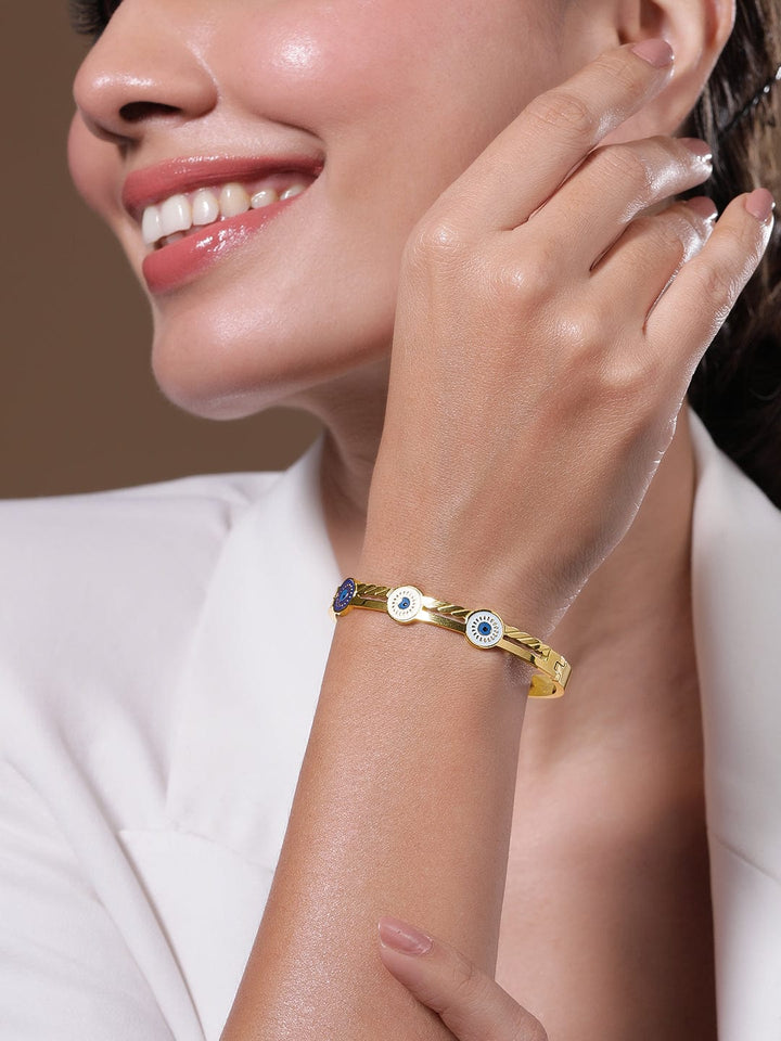 22K Gold Plated Stainless Steel Tarnish-Free Waterproof Evil Eye Enamel Bracelet Bracelet