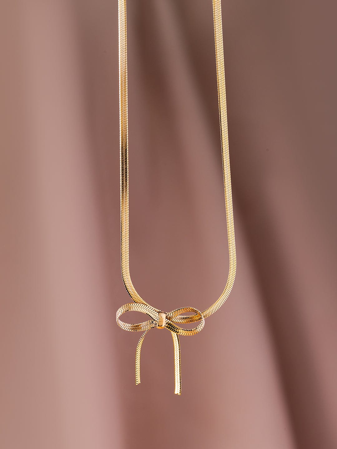 22K Gold Plated Stainless Steel Tarnish-Free Waterproof Necklace with Minimal Bow Accent Necklace and Chains