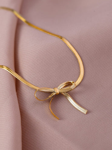 22K Gold Plated Stainless Steel Tarnish-Free Waterproof Necklace with Minimal Bow Accent Necklace and Chains