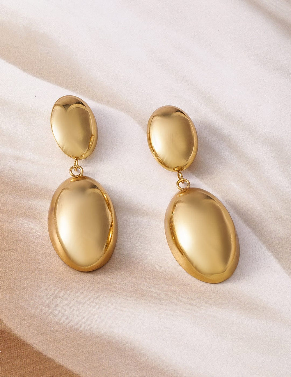 22K Gold-Plated Stainless Steel Tarnish-Free Waterproof Oval Dangle Earrings Drop Earrings