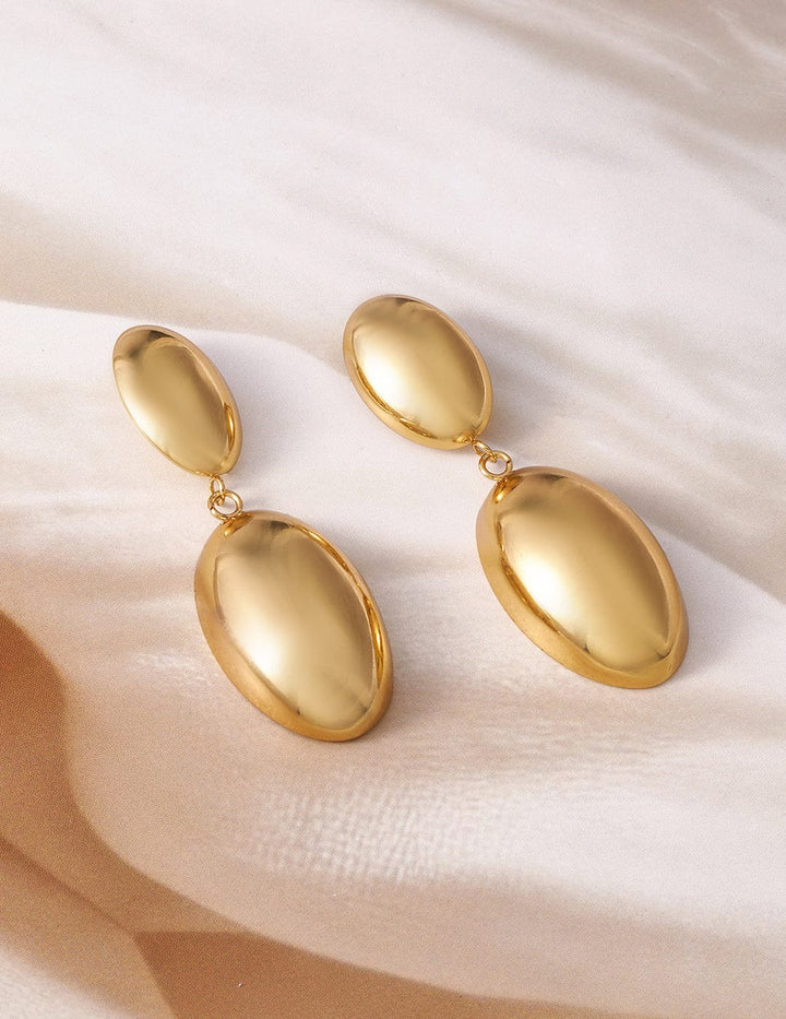 22K Gold-Plated Stainless Steel Tarnish-Free Waterproof Oval Dangle Earrings Drop Earrings