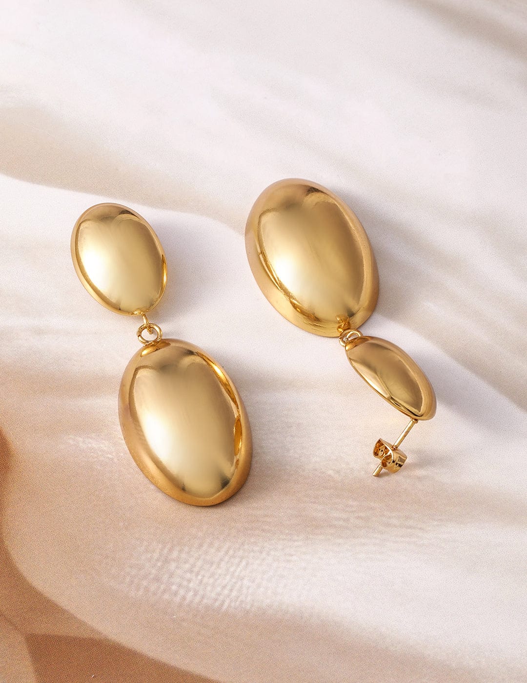 22K Gold-Plated Stainless Steel Tarnish-Free Waterproof Oval Dangle Earrings Drop Earrings