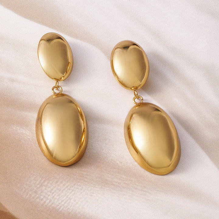 22K Gold-Plated Stainless Steel Tarnish-Free Waterproof Oval Dangle Earrings Drop Earrings