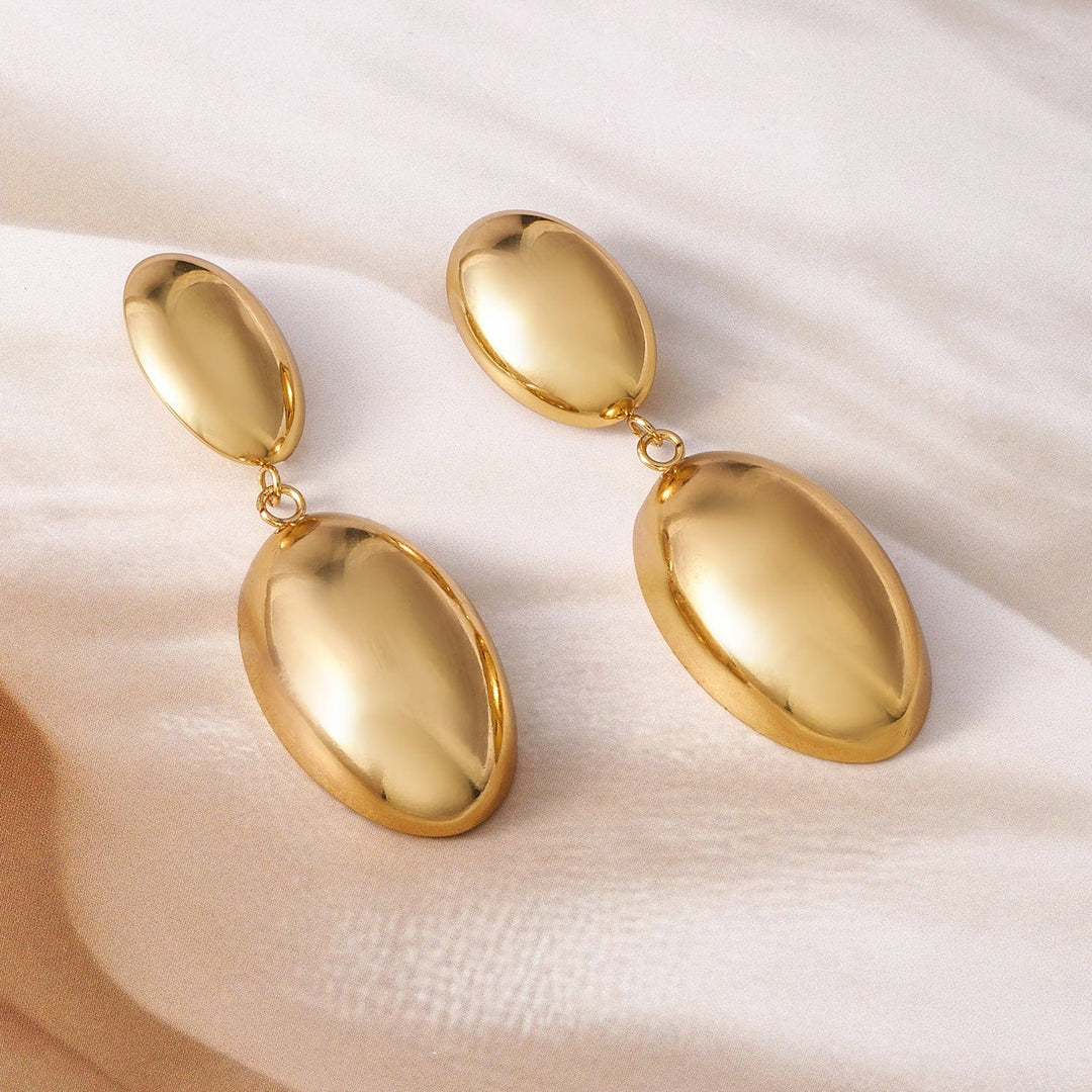 22K Gold-Plated Stainless Steel Tarnish-Free Waterproof Oval Dangle Earrings Drop Earrings