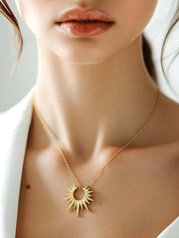22K Gold Plated Stainless Steel Tarnish-Free Waterproof Sunburst Pendant Necklace Necklaces, Chains & necklace