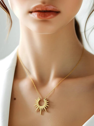 22K Gold Plated Stainless Steel Tarnish-Free Waterproof Sunburst Pendant Necklace Necklaces, Chains & necklace