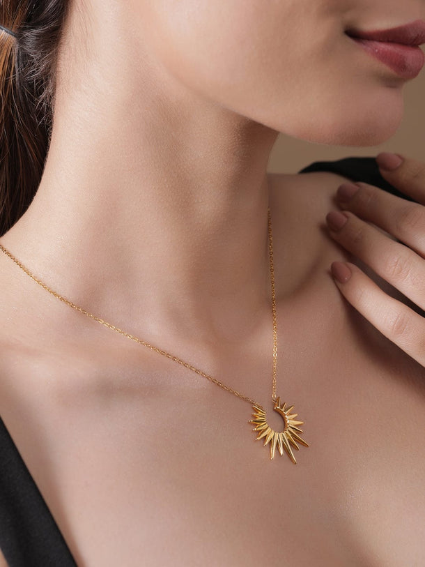 22K Gold Plated Stainless Steel Tarnish-Free Waterproof Sunburst Pendant Necklace Necklaces, Chains & necklace