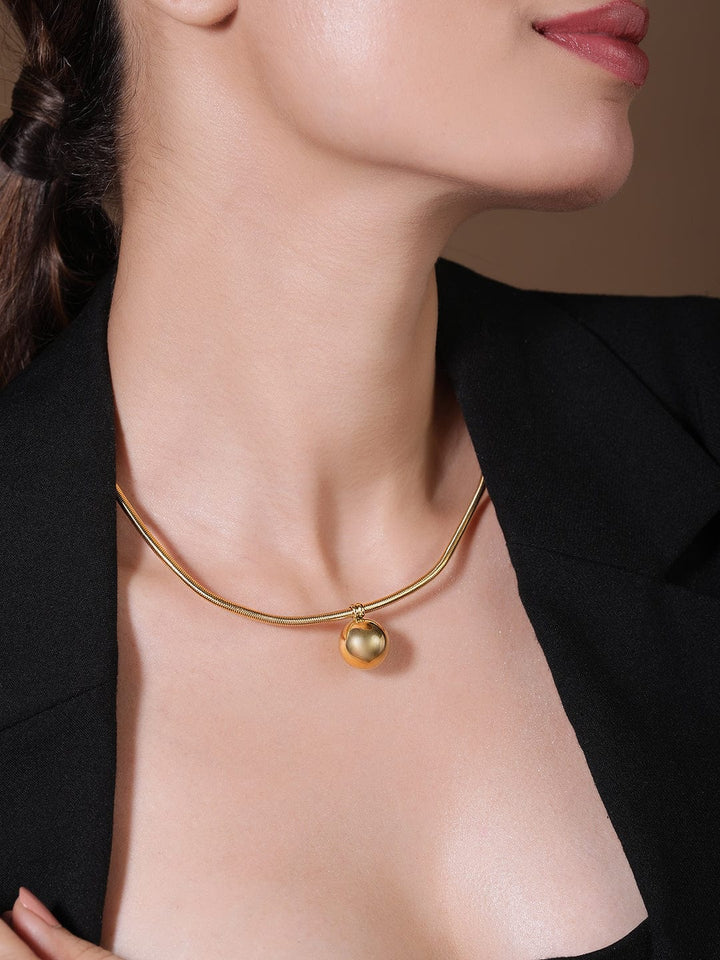 22K Gold Plated Stainless Steel TarnishFree Waterproof Necklace with Polished Sphere Necklace