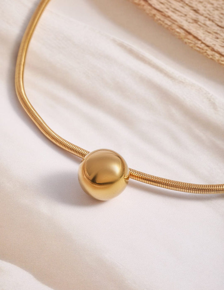 22K Gold Plated Stainless Steel TarnishFree Waterproof Necklace with Polished Sphere Necklace