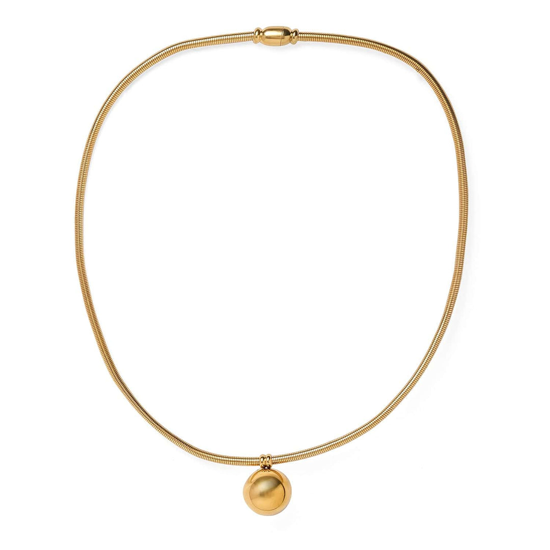 22K Gold Plated Stainless Steel TarnishFree Waterproof Necklace with Polished Sphere Necklace