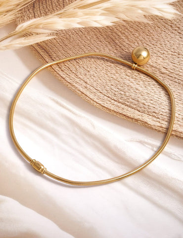 22K Gold Plated Stainless Steel TarnishFree Waterproof Necklace with Polished Sphere Necklace & Chains