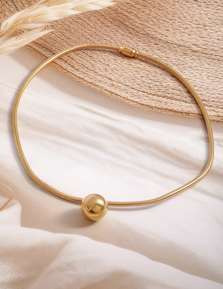 22K Gold Plated Stainless Steel TarnishFree Waterproof Necklace with Polished Sphere Necklace & Chains