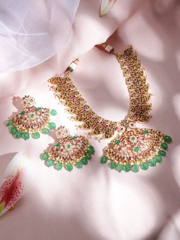 22K Gold-Plated Stone Studded Jewellery Set Necklace Set