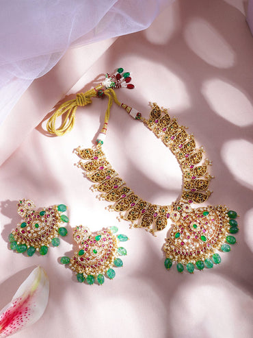 22K Gold-Plated Stone Studded Jewellery Set Necklace Set