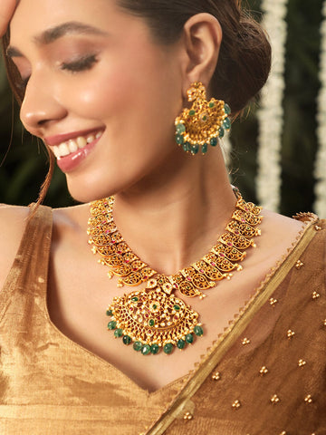 22K Gold-Plated Stone Studded Jewellery Set Necklace Set
