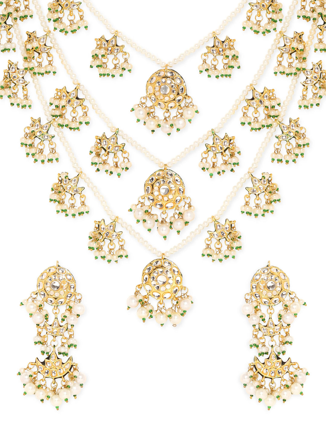 22k Gold plated triple layer pearl beaded kundan studded Jewellery Set Jewellery Sets