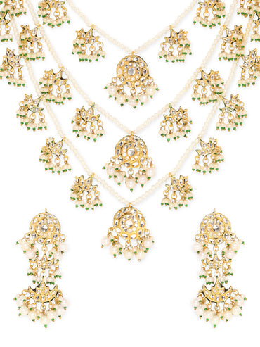 22k Gold plated triple layer pearl beaded kundan studded Jewellery Set Jewellery Sets