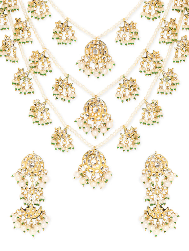 22k Gold plated triple layer pearl beaded kundan studded Jewellery Set Jewellery Sets