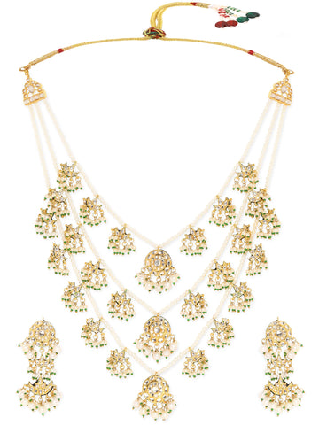 22k Gold plated triple layer pearl beaded kundan studded Jewellery Set Jewellery Sets