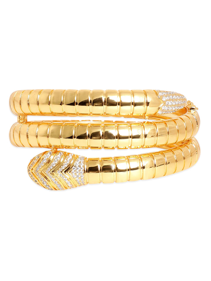 22K Gold plated Zirconia studded Snake chain patterned expandable triple layer bracelet Bangles & Bracelets