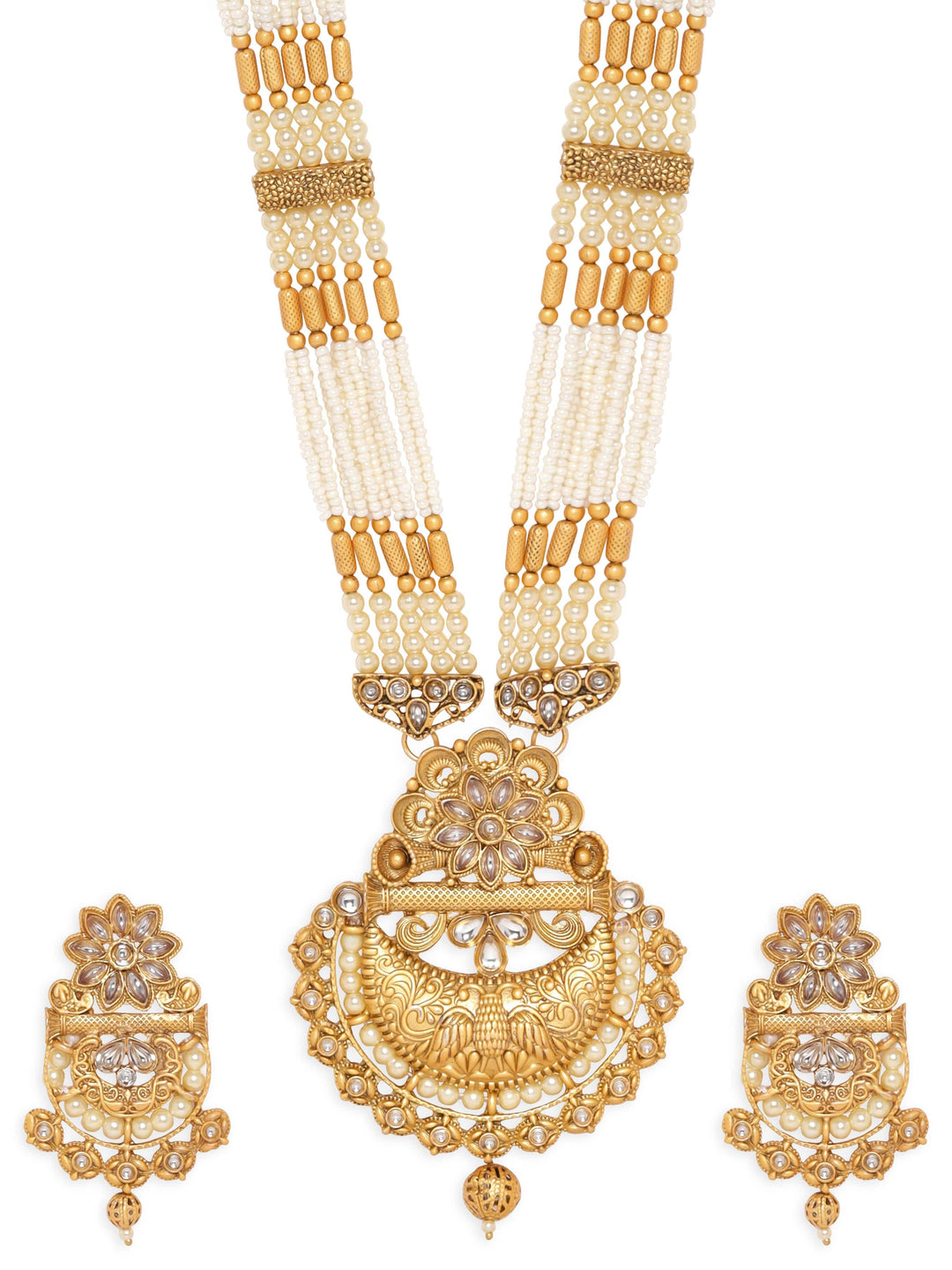 22K Rajwadi Gold plated Pearl beaded kundan studded necklace set Jewellery Sets