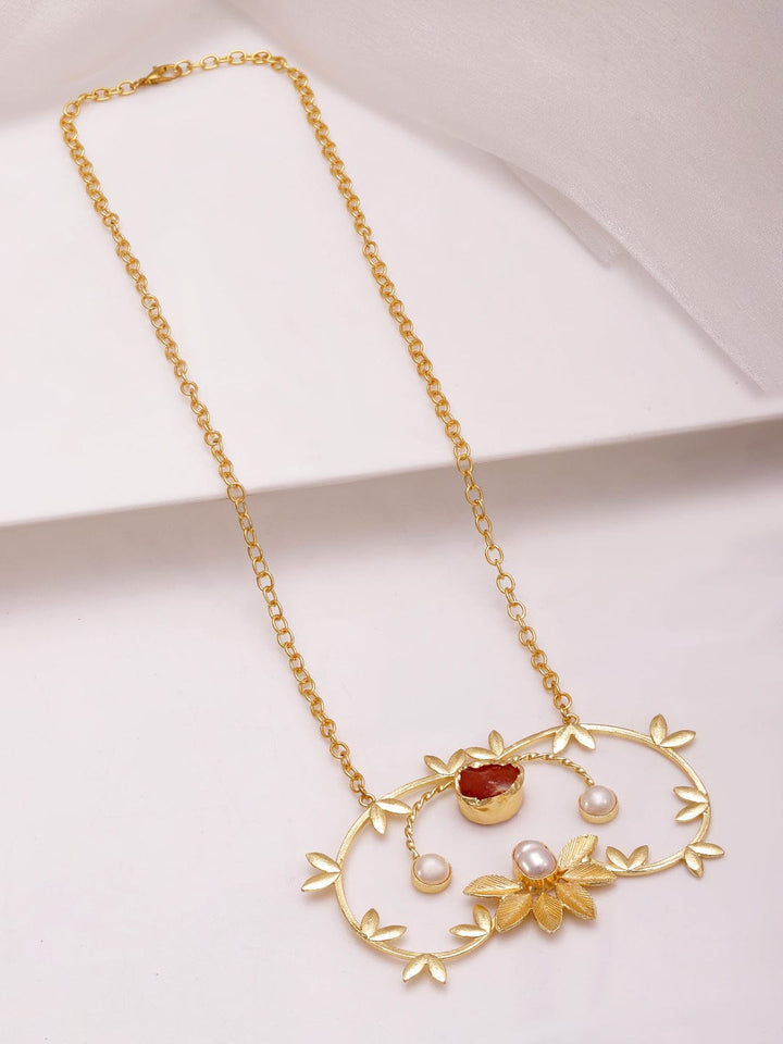 22KT Gold Plated Brass Floral Pandent With Chain Necklace & chain