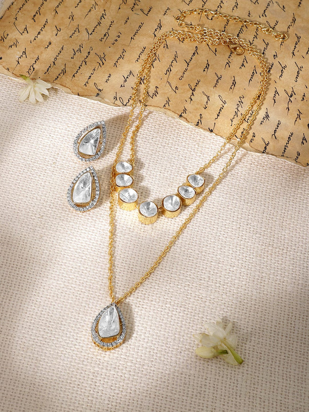 22KT Gold Plated High Quality AD And Zirconia Studded Multilayered Necklace Set Necklaces, Necklace Sets, Chains & Mangalsutra