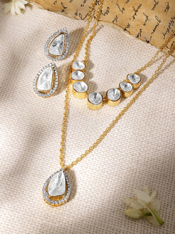 22KT Gold Plated High Quality AD And Zirconia Studded Multilayered Necklace Set Necklaces, Necklace Sets, Chains & Mangalsutra