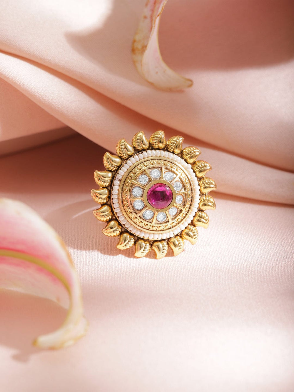 22KT Gold Plated Ruby Studed Ring Rings