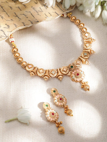 22KT Gold-Plated Stone-Studded Jewellery Set RE03NS404346 Jewellery Set