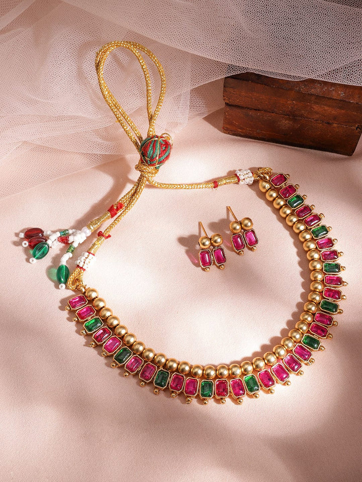 22KT Gold-Plated Stone-Studded Necklace Set Necklace Sets