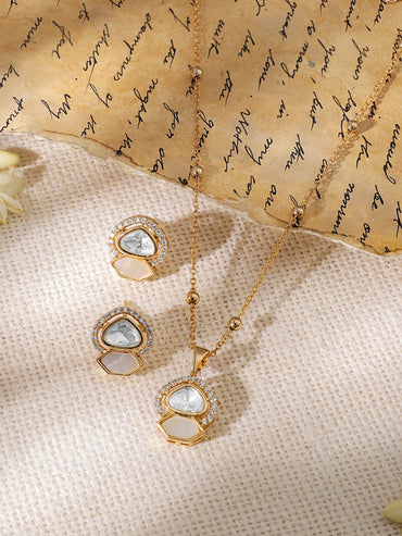 22KT Gold-Plated Stone-Studded Necklace Set Necklace Sets