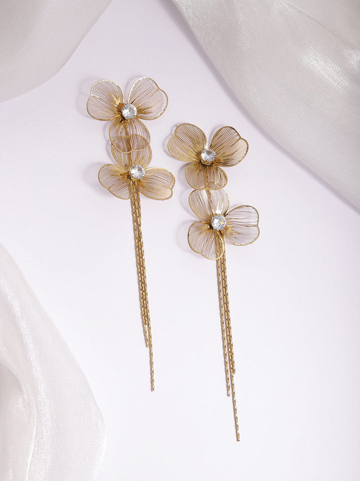 22KT Gold-Plated Stones Studded Floral Drop Earrings Earrings