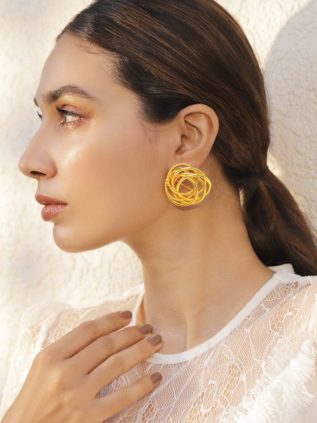 22KT Gold Plated Wired  Floral Studs Earrings Earrings